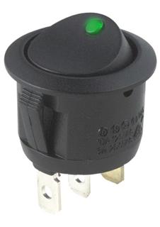 Round Rocker Switch w/ Green Illumination