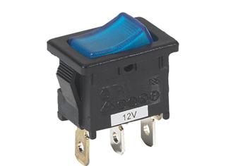 12 Volt Mini Rocker Switch w/ Blue Illumination